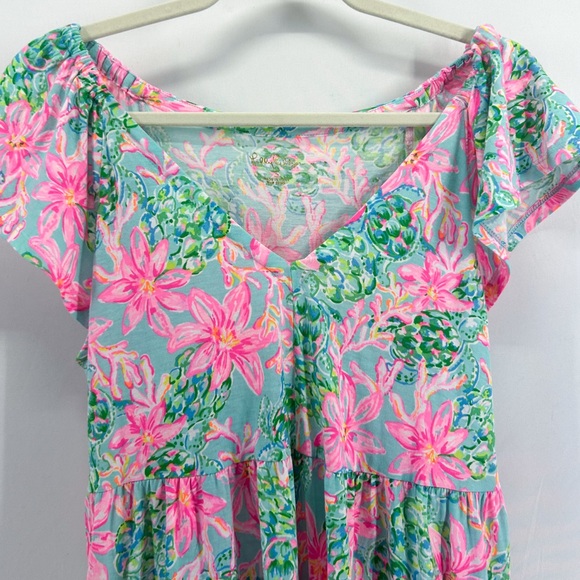 Lilly Pulitzer Kawai Dress Floral V-Neck Tiered Cotton Small - Picture 4 of 6